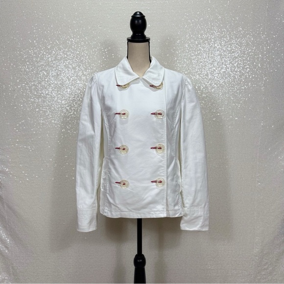 Old Navy White Double-Breasted Cotton Jacket with Red Stitching – Size Large - Picture 4 of 13